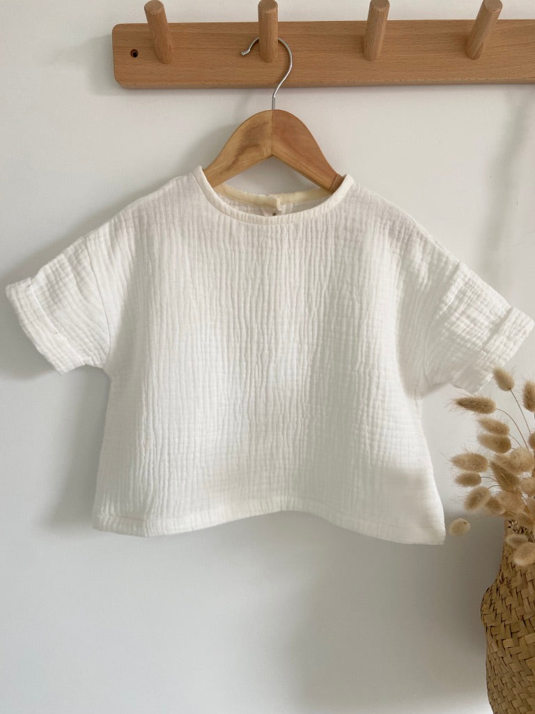 Blouse manches courtes en Gaze Blanc