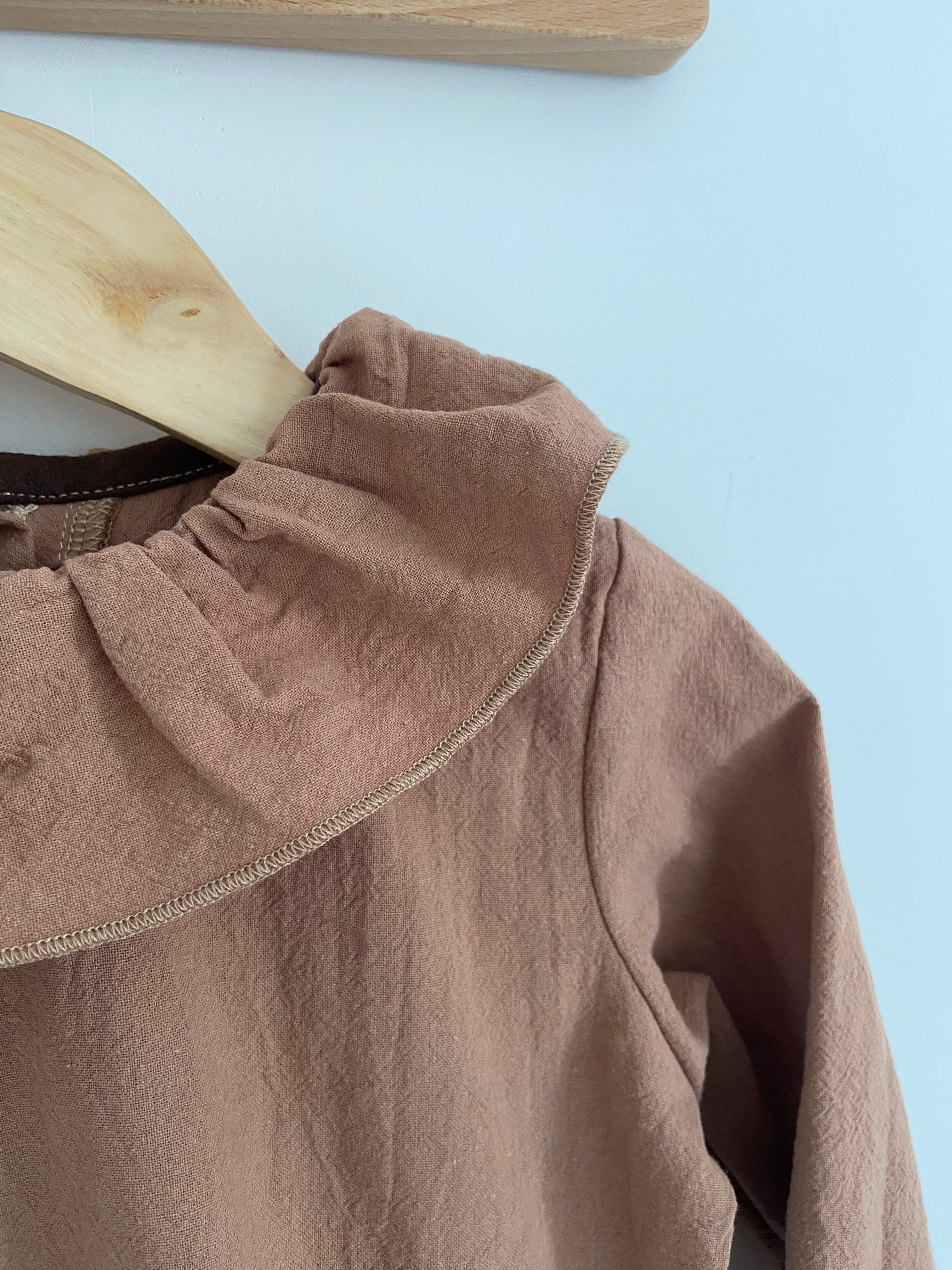 Blouse à col en coton lavé Cacao
