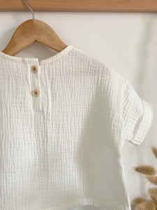Blouse manches courtes en Gaze Blanc