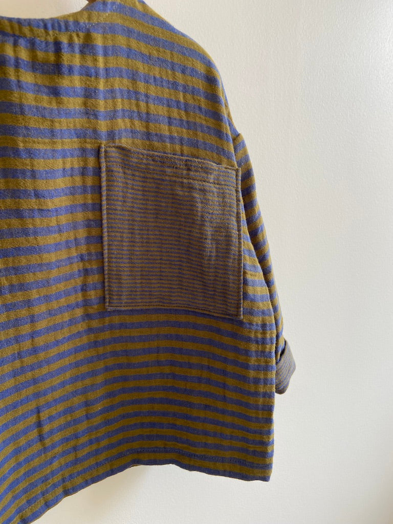 Blouse Oversize en gaze rayé marine et bronze