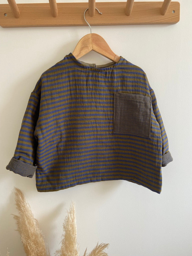 Blouse Oversize en gaze rayé marine et bronze