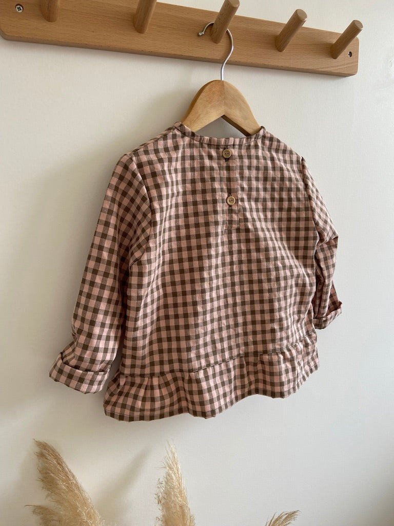 Blouse Peplum vichy Rose et Kaki