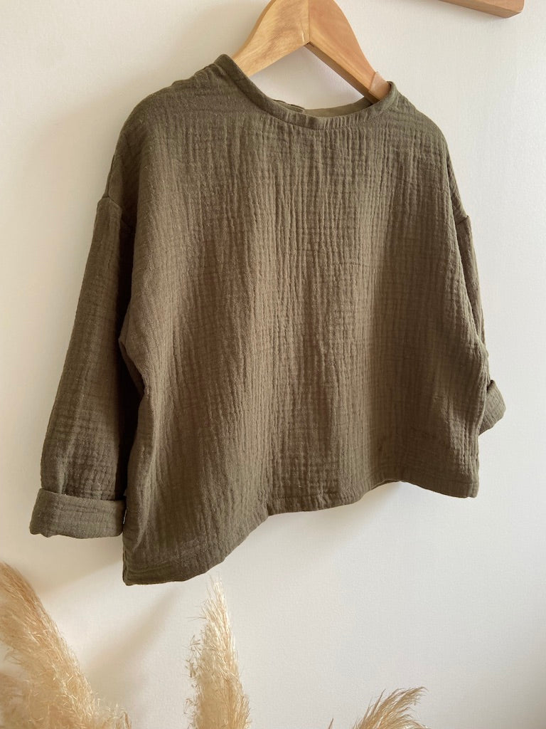 Blouse Oversize en Gaze de coton Kaki