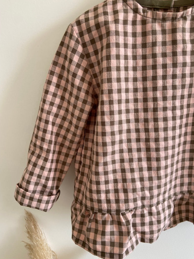 Blouse Peplum vichy Rose et Kaki