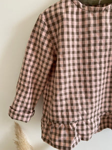 Blouse Peplum vichy Rose et Kaki