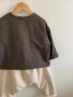Charger l&#39;image dans la galerie, Blouse Oversize en gaze rayé marine et bronze
