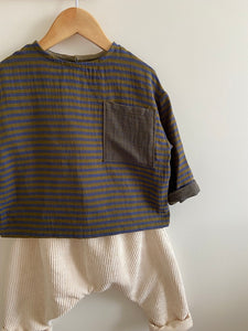 Blouse Oversize en gaze rayé marine et bronze