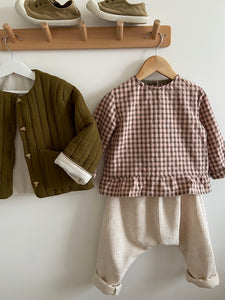 Blouse Peplum vichy Rose et Kaki