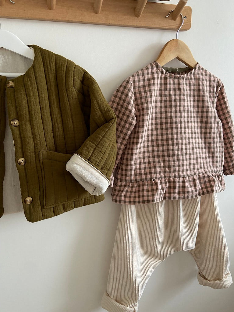 Blouse Peplum vichy Rose et Kaki