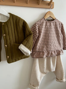 Blouse Peplum vichy Rose et Kaki