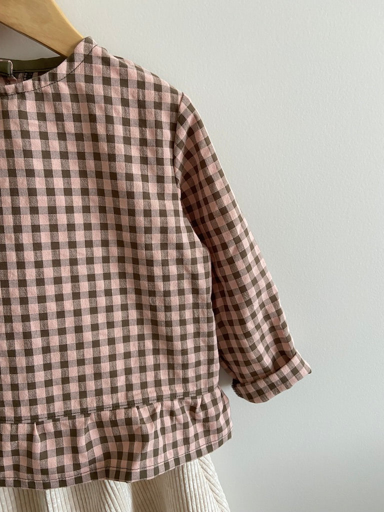 Blouse Peplum vichy Rose et Kaki