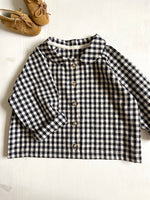 Charger l'image dans la galerie, Blouse raglan col claudine en Vichy noir Lin
