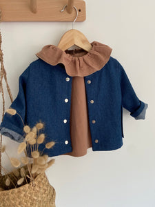 Blouse à col en coton lavé Cacao
