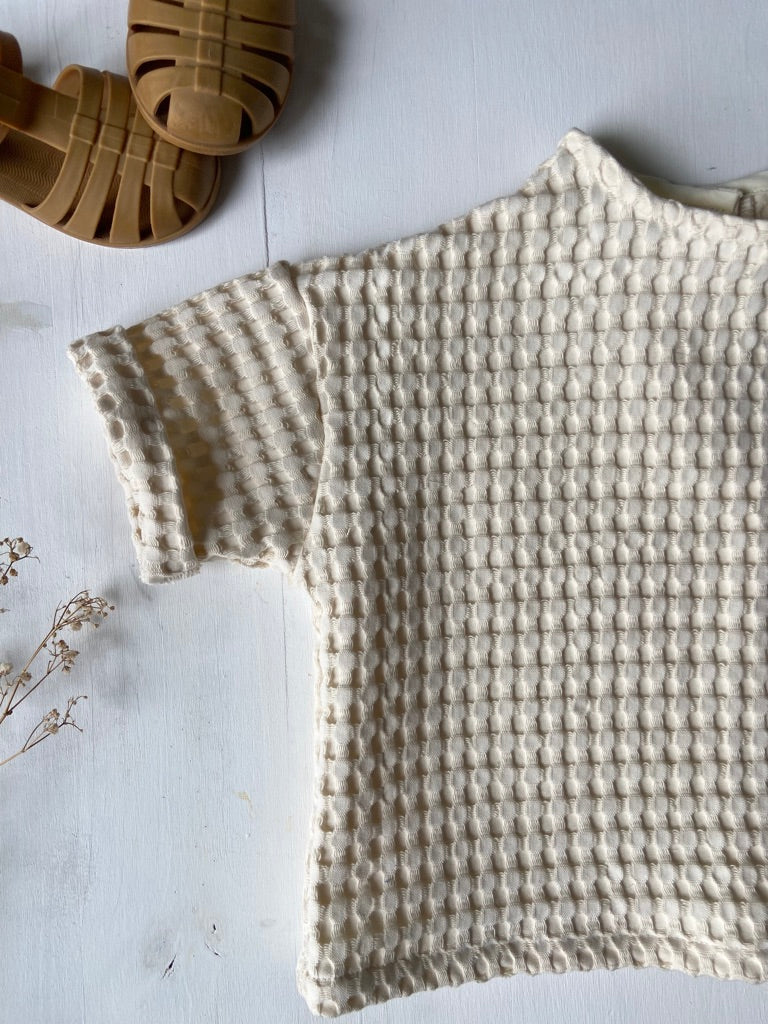 Blouse Oversize en Gros nid d'abeille Écru Manches courtes