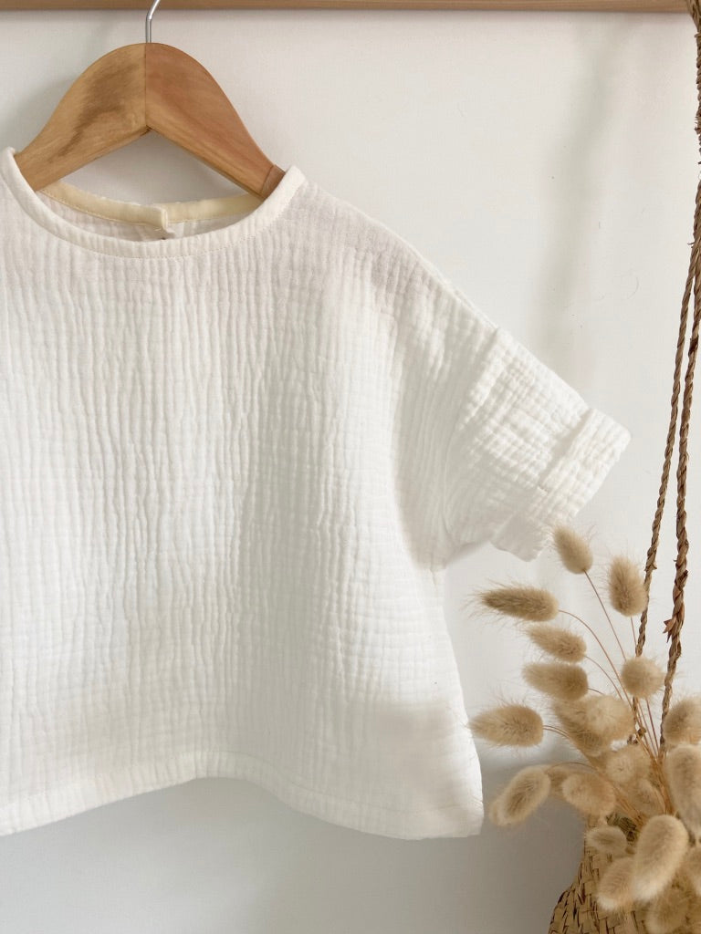 Blouse manches courtes en Gaze Blanc
