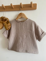 Charger l'image dans la galerie, Blouse manches courtes en Gaze Gris cailloux
