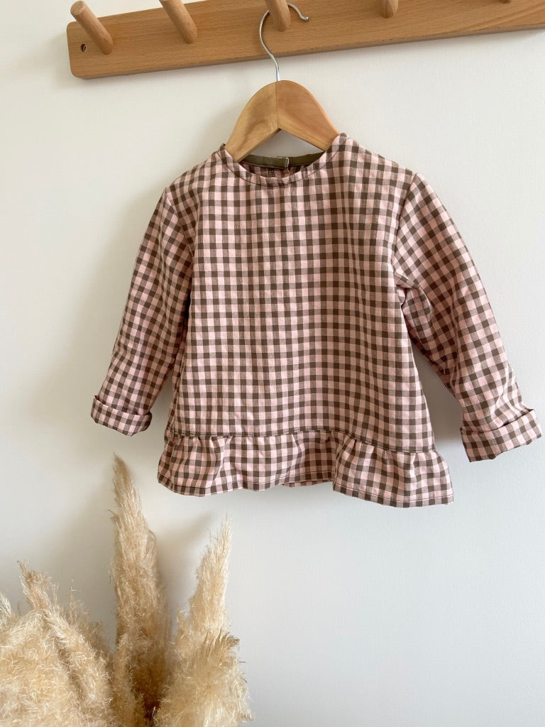 Blouse Peplum vichy Rose et Kaki